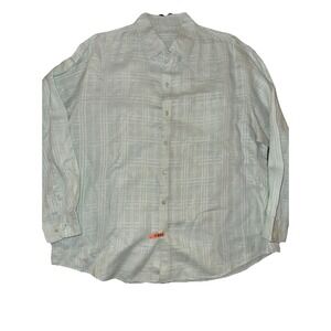 Caribbean‎ Linen Shirt Mens XL Blue Button Up Roll Tab Long Sleeve Beach Relaxed